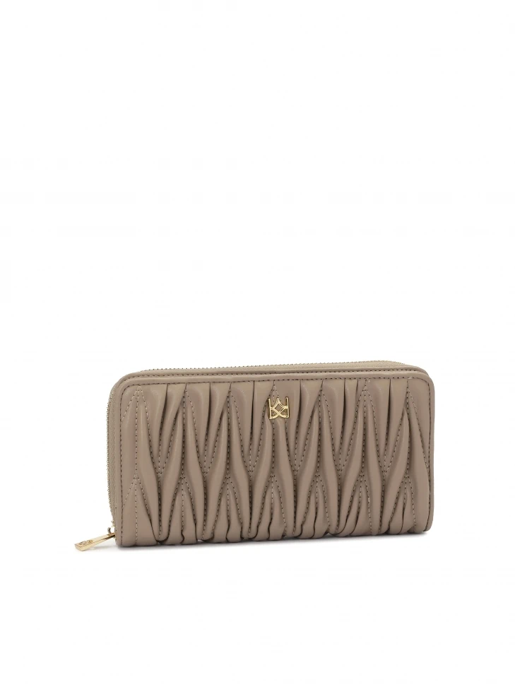 Kazar Leather Large Zip Wallet In Taupe Color