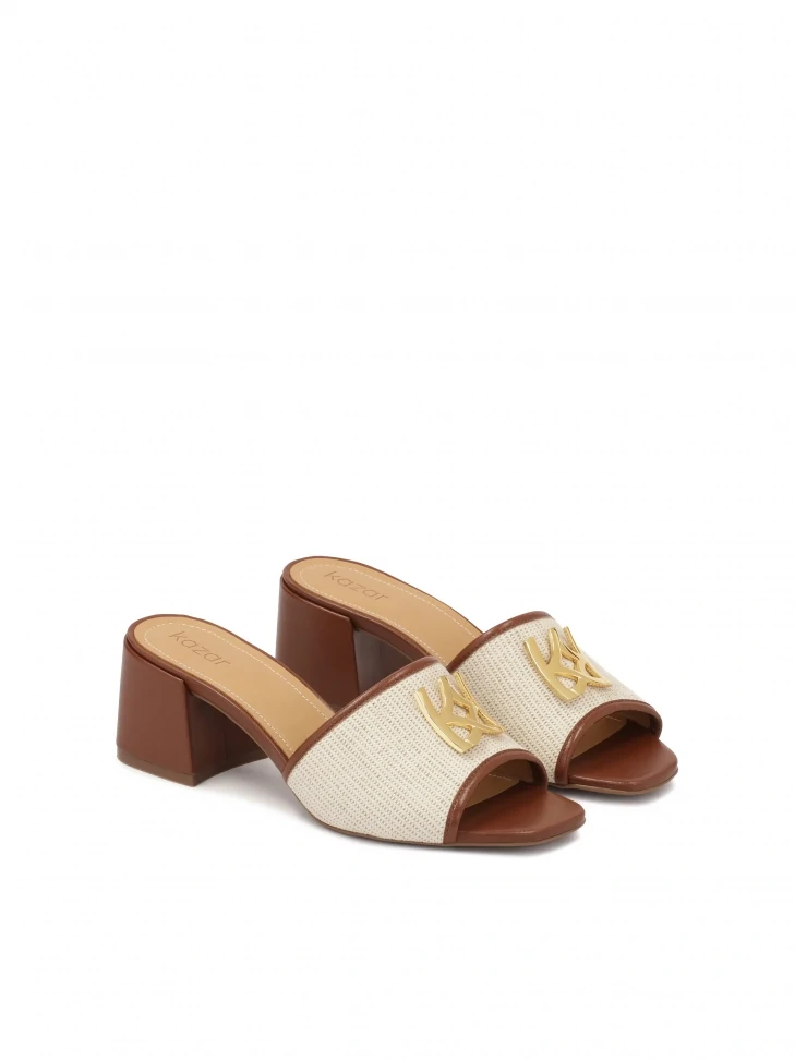Kazar Leather Mules With Canvas Fabric Strap