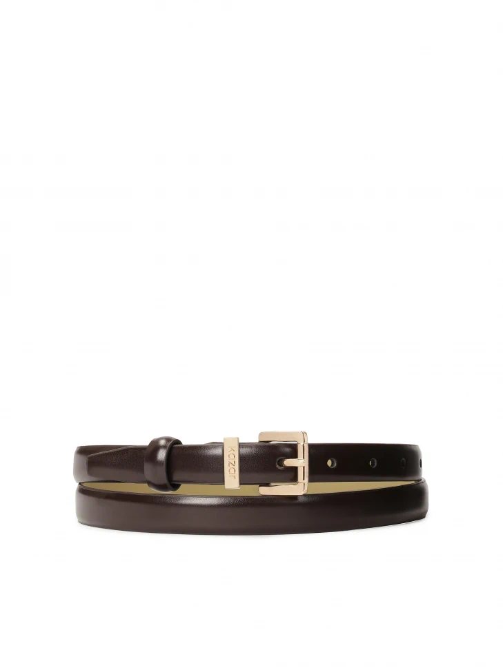 kazar Leather narrow belt in dark brown color