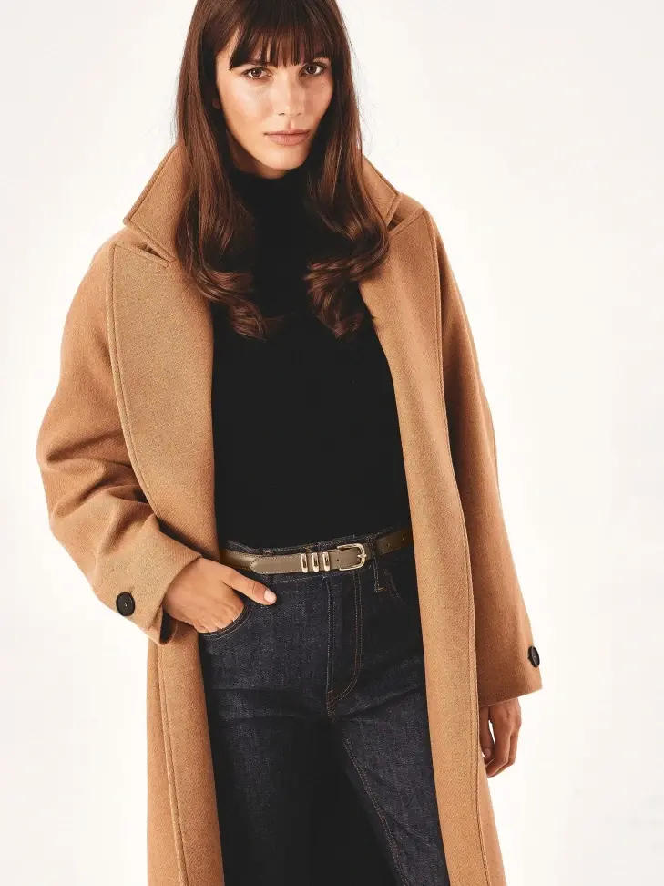 Kazar Leather Narrow Belt In Taupe Color