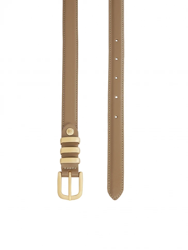 Kazar Leather Narrow Belt In Taupe Color