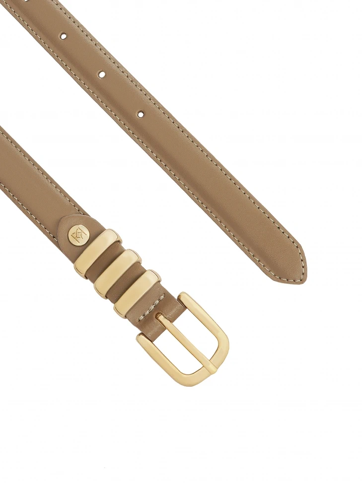 Kazar Leather Narrow Belt In Taupe Color