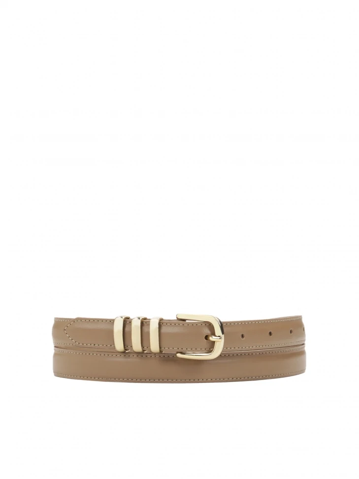 kazar Leather narrow belt in taupe color
