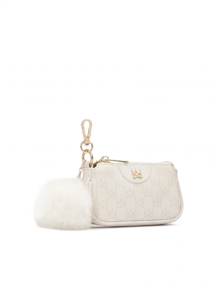 Kazar Leather Purse Key Ring With Pom-pom