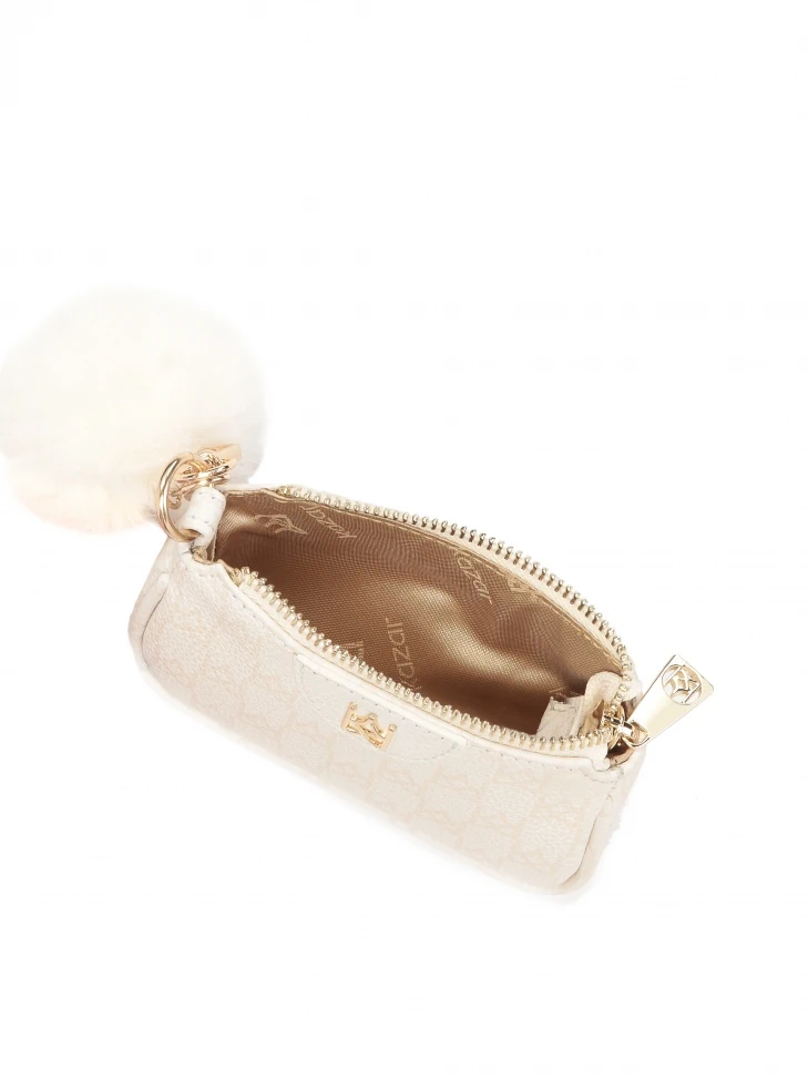 Kazar Leather Purse Key Ring With Pom-pom