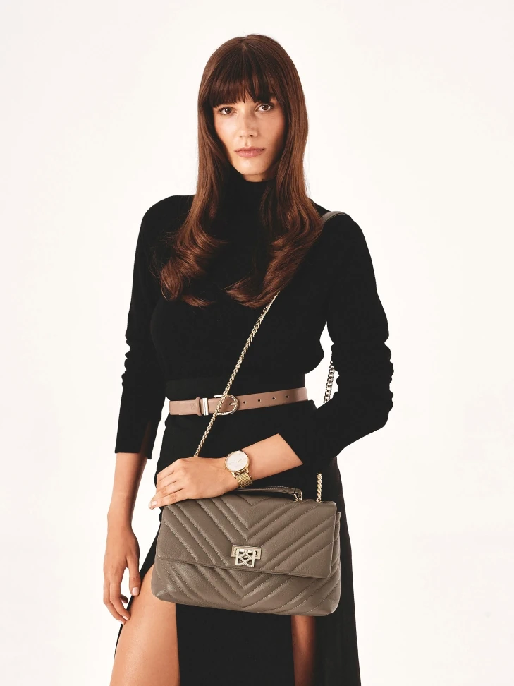 Kazar Leather Quilted Chain Handbag