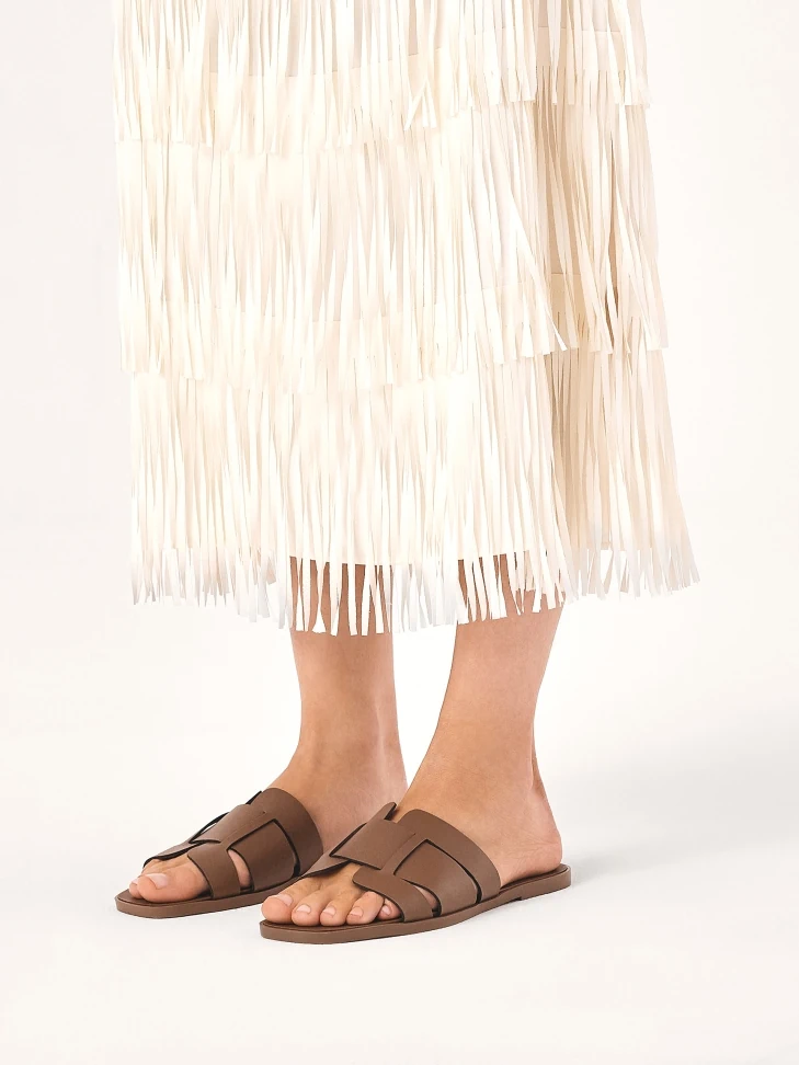 Kazar Leather Slides In Taupe Color