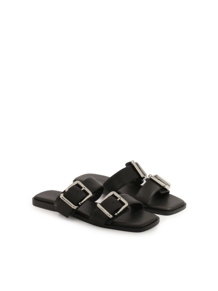 Kazar Leather Slides With Wide Straps