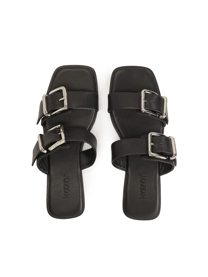 Kazar Leather Slides With Wide Straps