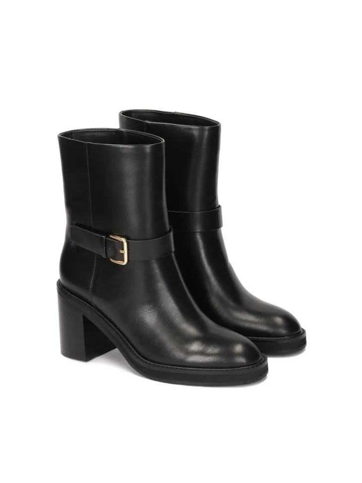 Kazar Leather Slip-on Boots With A Wide Heel