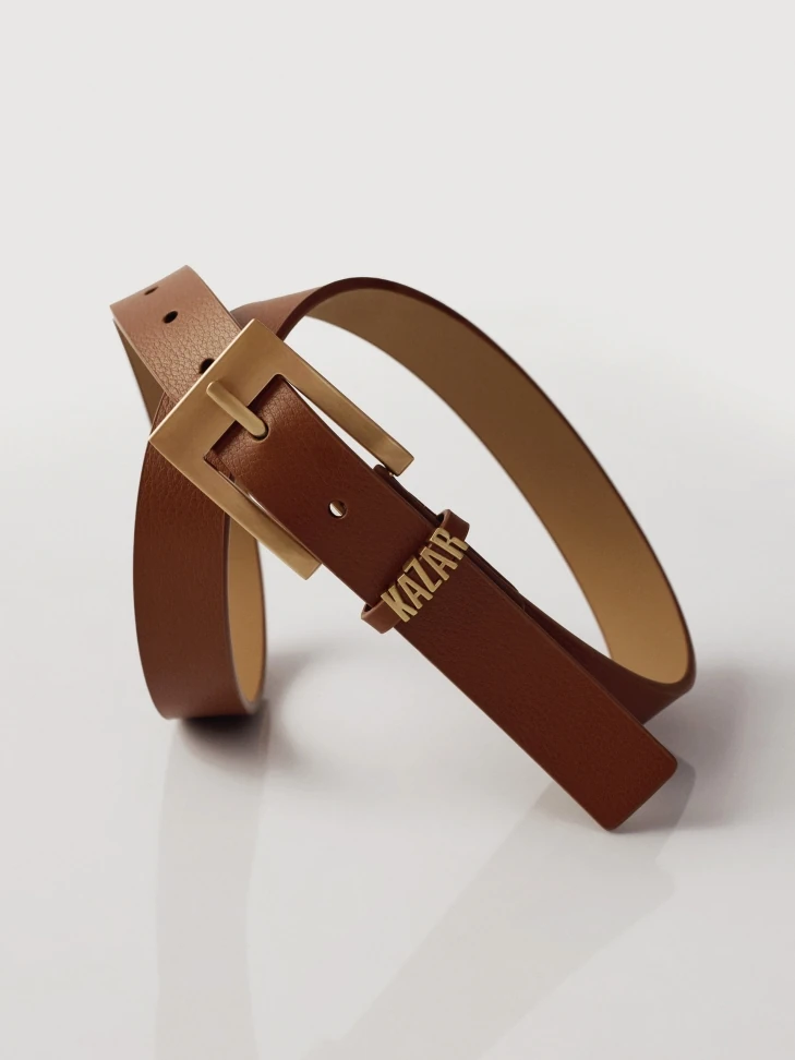 kazar Light brown belt with metal logo