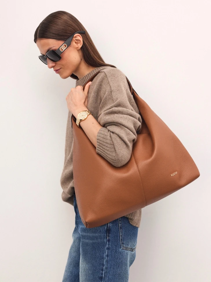 Kazar Light Brown Capacious Shoulder Bag
