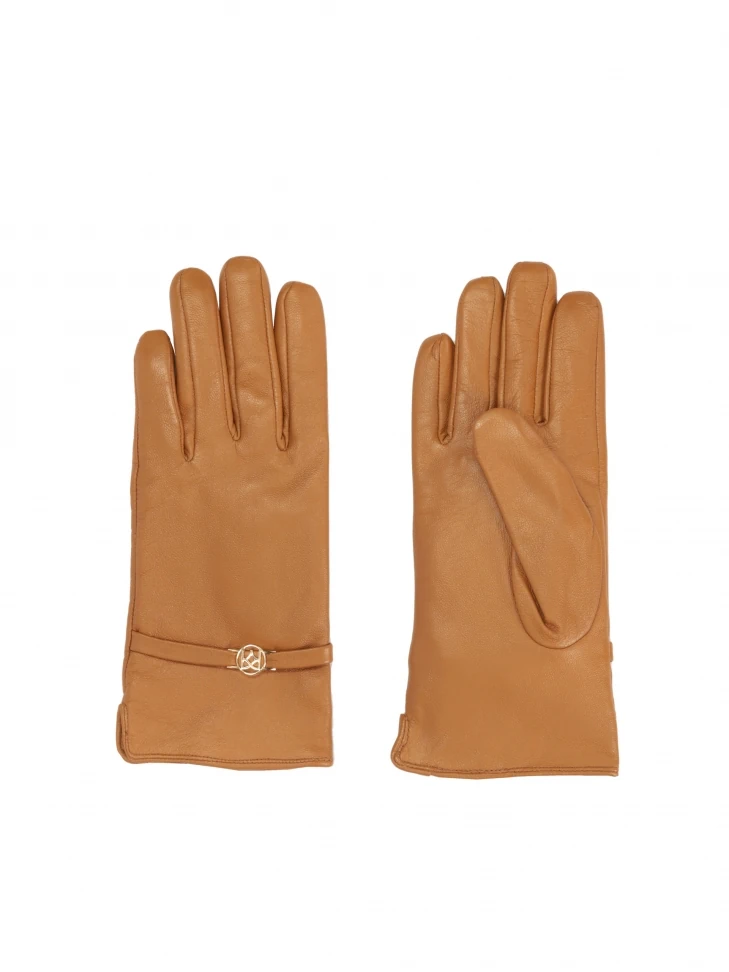 Kazar Light Brown Gloves With Gold Monogram KAZAR