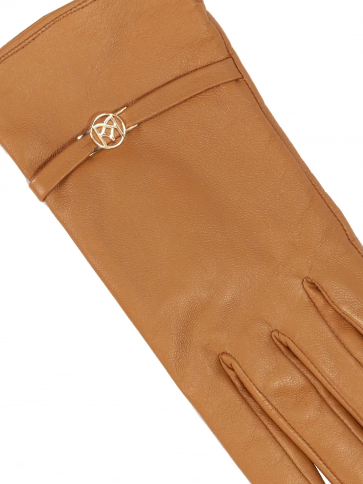 Kazar Light Brown Gloves With Gold Monogram KAZAR
