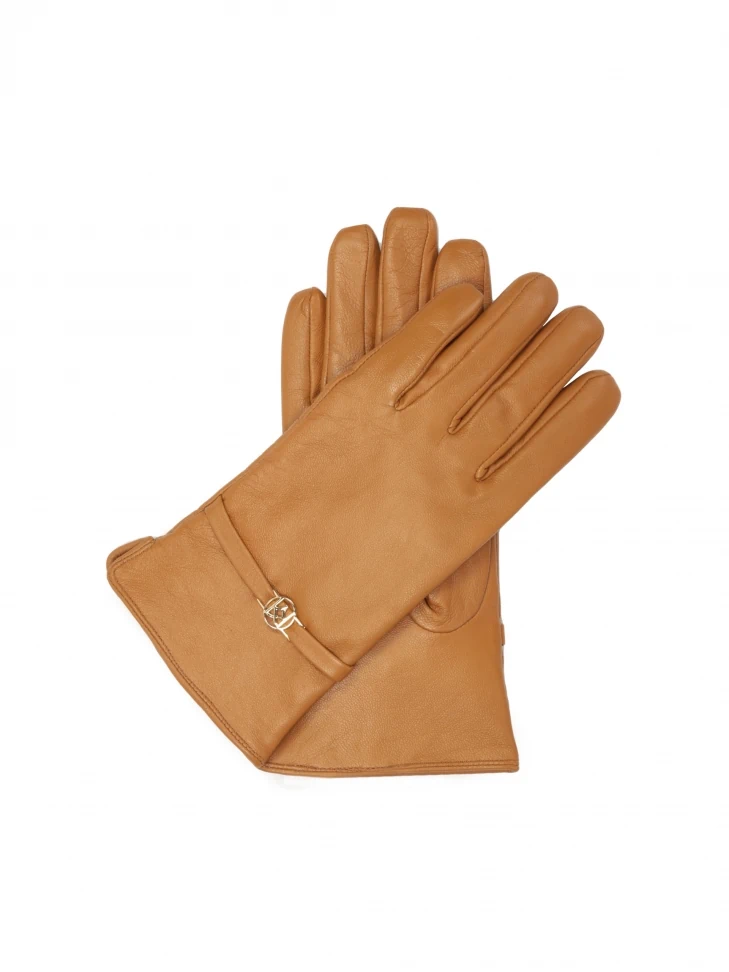 kazar Light brown gloves with gold monogram KAZAR