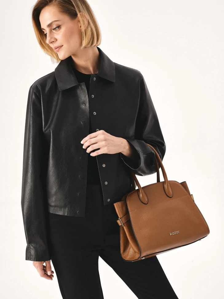 Kazar Light Brown Handbag With Adjustable Sides
