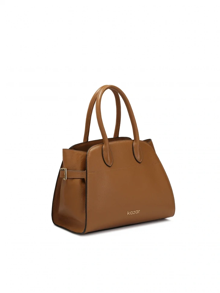 Kazar Light Brown Handbag With Adjustable Sides