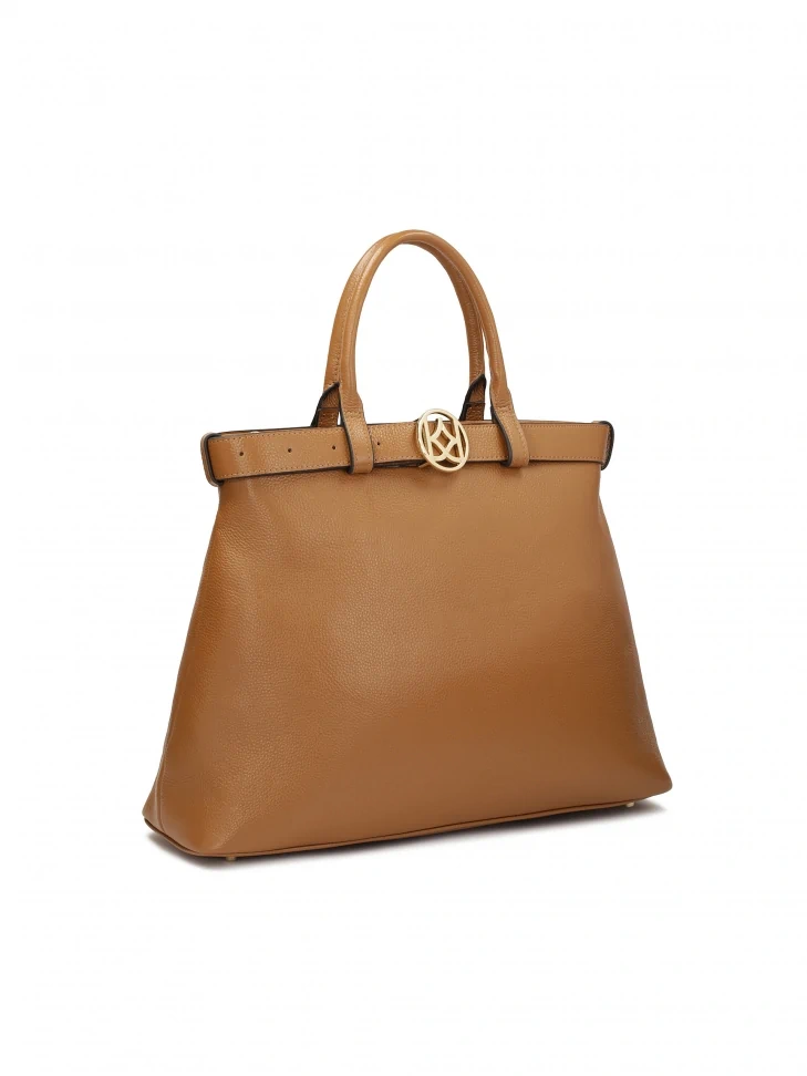 Kazar Light Brown Handbag With Buckle Strap