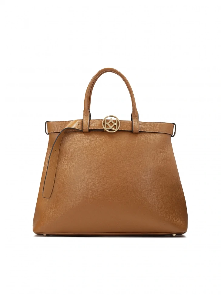 Kazar Light Brown Handbag With Buckle Strap