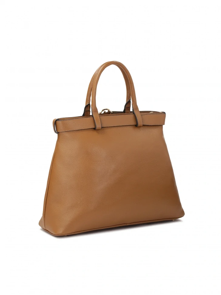 Kazar Light Brown Handbag With Buckle Strap