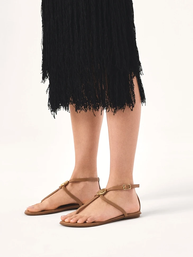 Kazar Light Brown Monogrammed Flip Flop Sandals