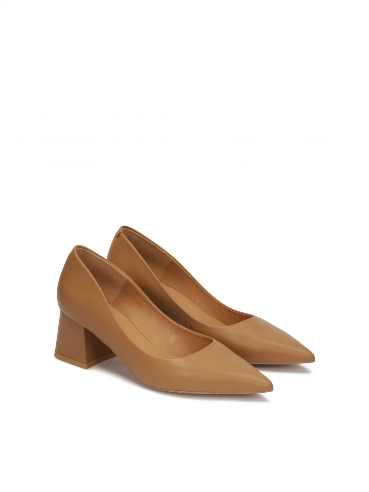 Kazar Light Brown Pumps With A Wide Heel