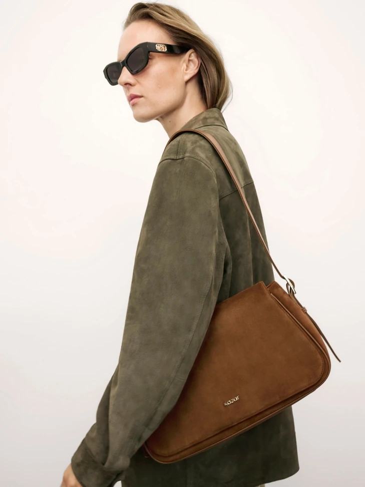 Kazar Light Brown Suede Handbag With KAZAR Logo