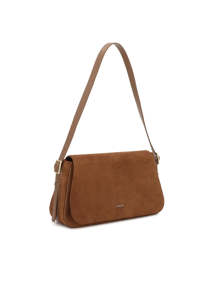 Kazar Light Brown Suede Handbag With KAZAR Logo
