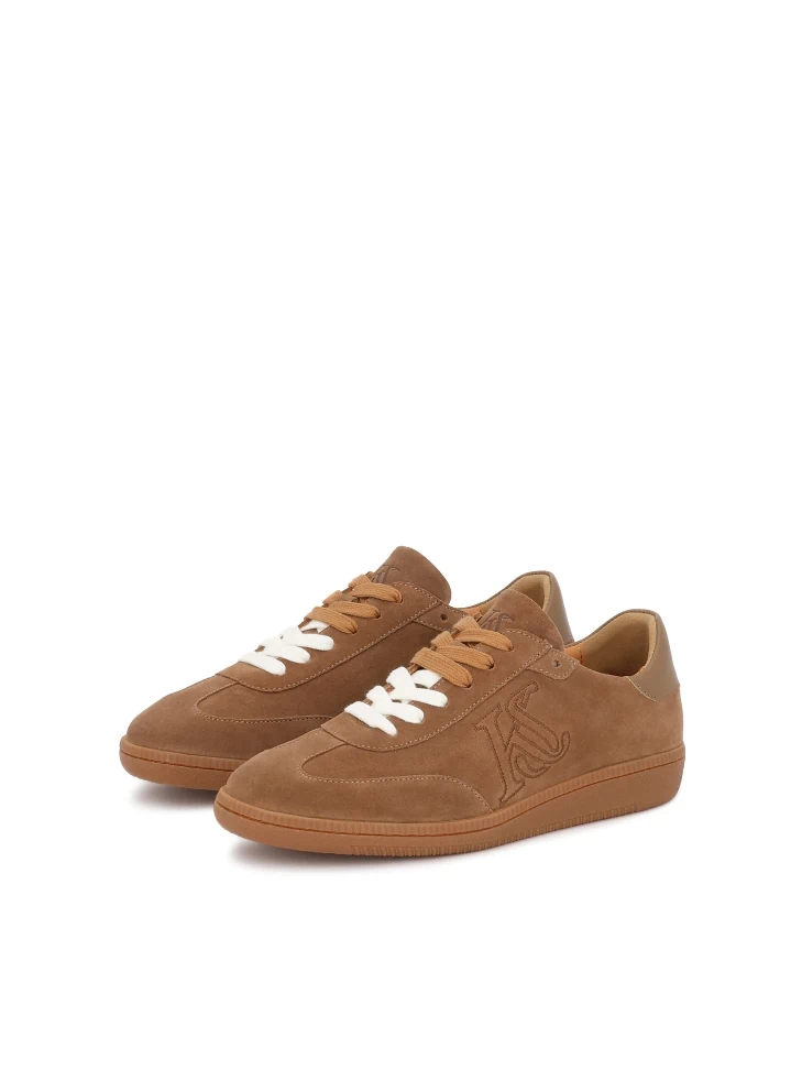 Kazar Light Brown Suede Sneakers With Embroidery