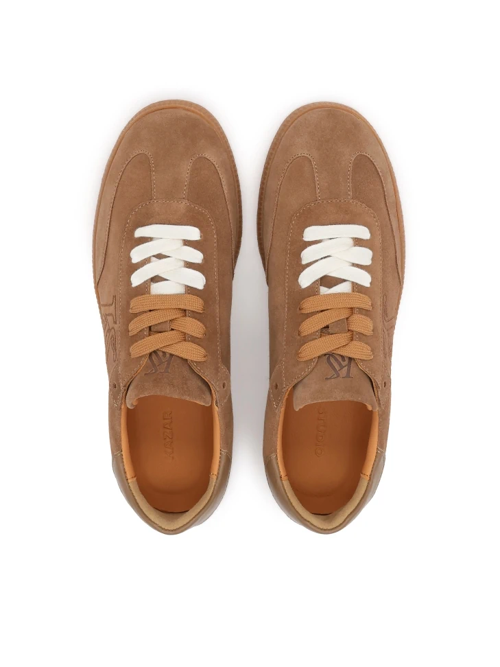 Kazar Light Brown Suede Sneakers With Embroidery