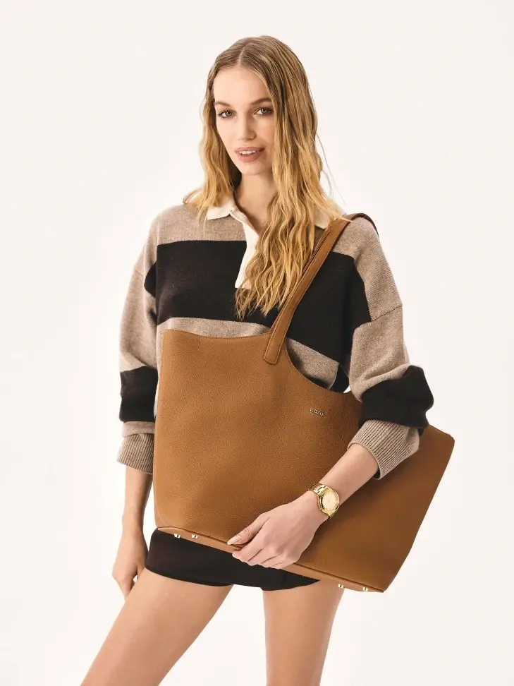 Kazar Light Brown Tote Bag With Shoulder Handles