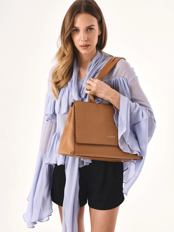 Kazar Light Brown Trunk With Embossed Flap