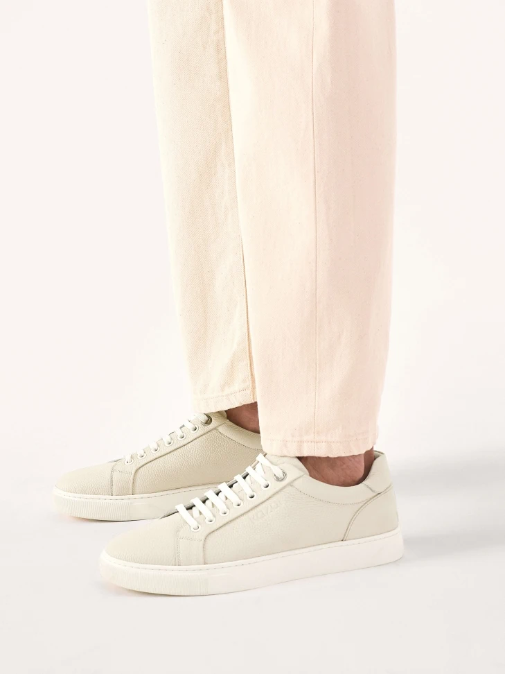 Kazar Light Gray Pea Leather Sneakers
