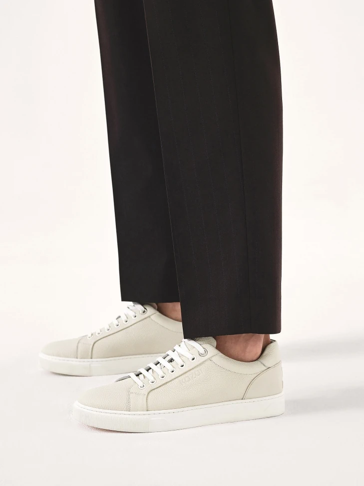 Kazar Light Gray Pea Leather Sneakers