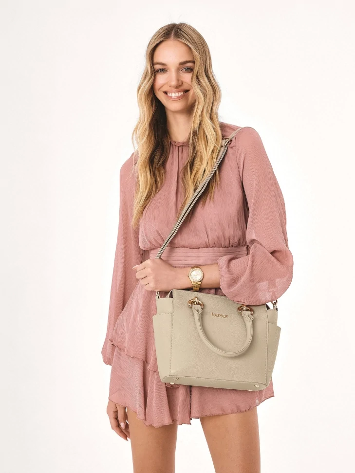 Kazar Light Grey Handbag With Handles