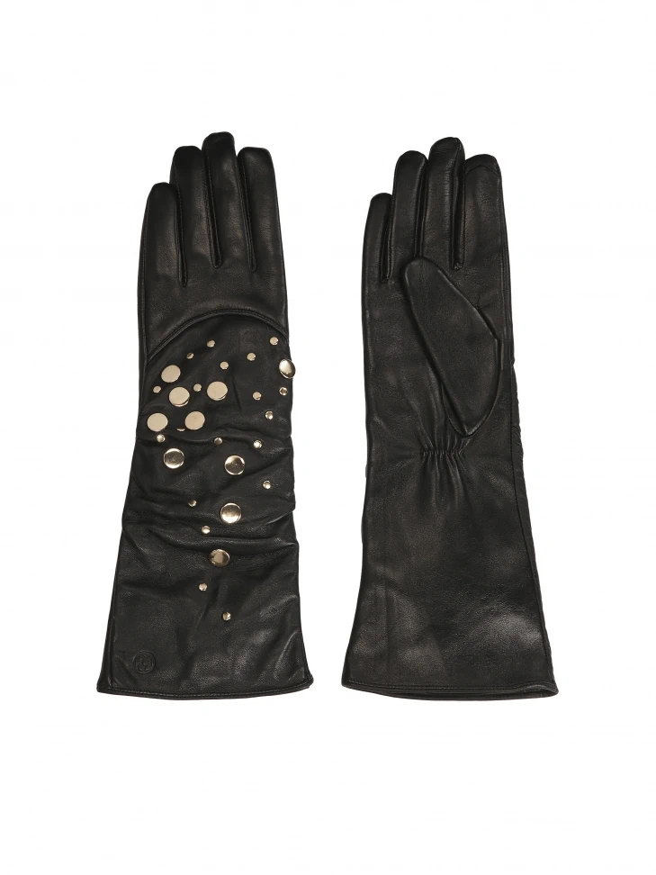 Kazar Long Black Gloves Decorated With Gold Rivets