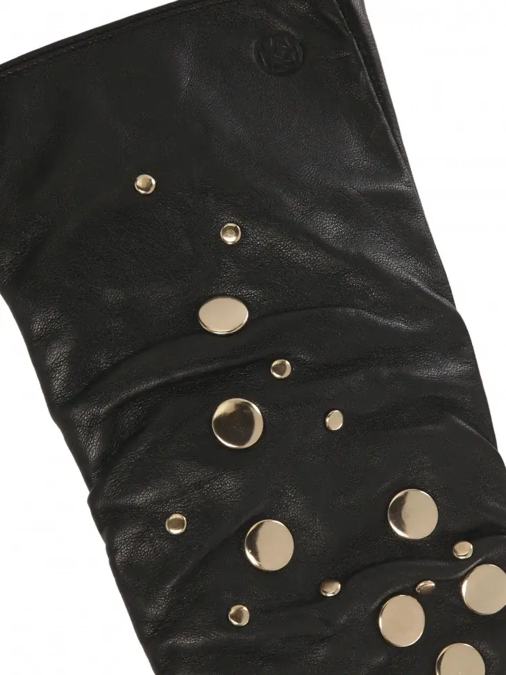 Kazar Long Black Gloves Decorated With Gold Rivets