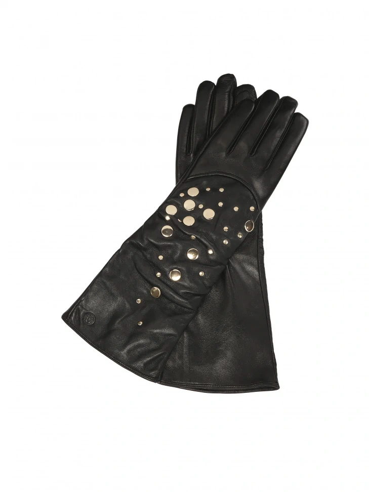 kazar Long black gloves decorated with gold rivets