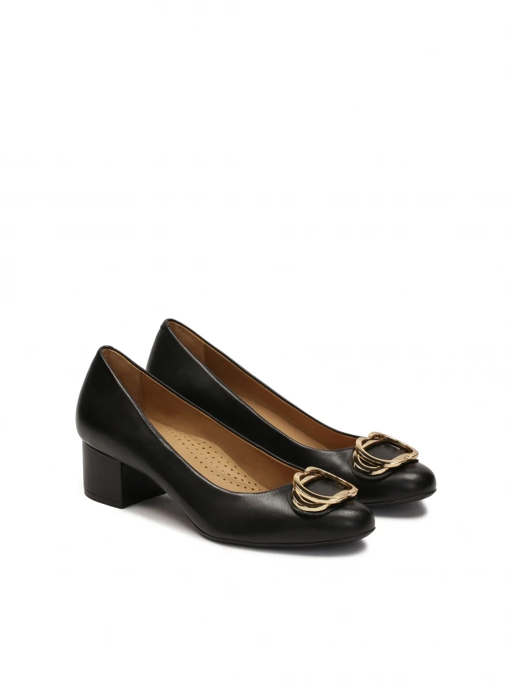 Kazar Low Leather Pumps With Metal Embellishment