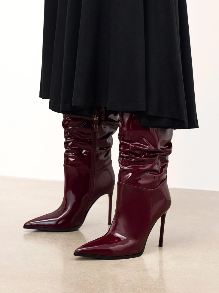 Kazar Maroon Boots On A Slender Stiletto Heel