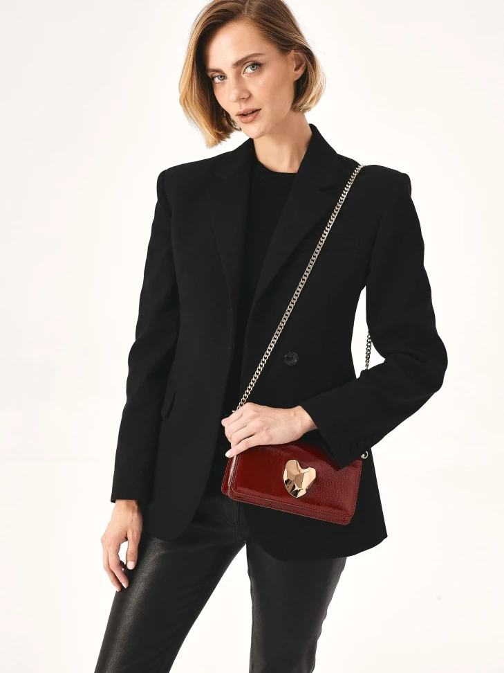 Kazar Maroon Crinkled Patent Leather Handbag