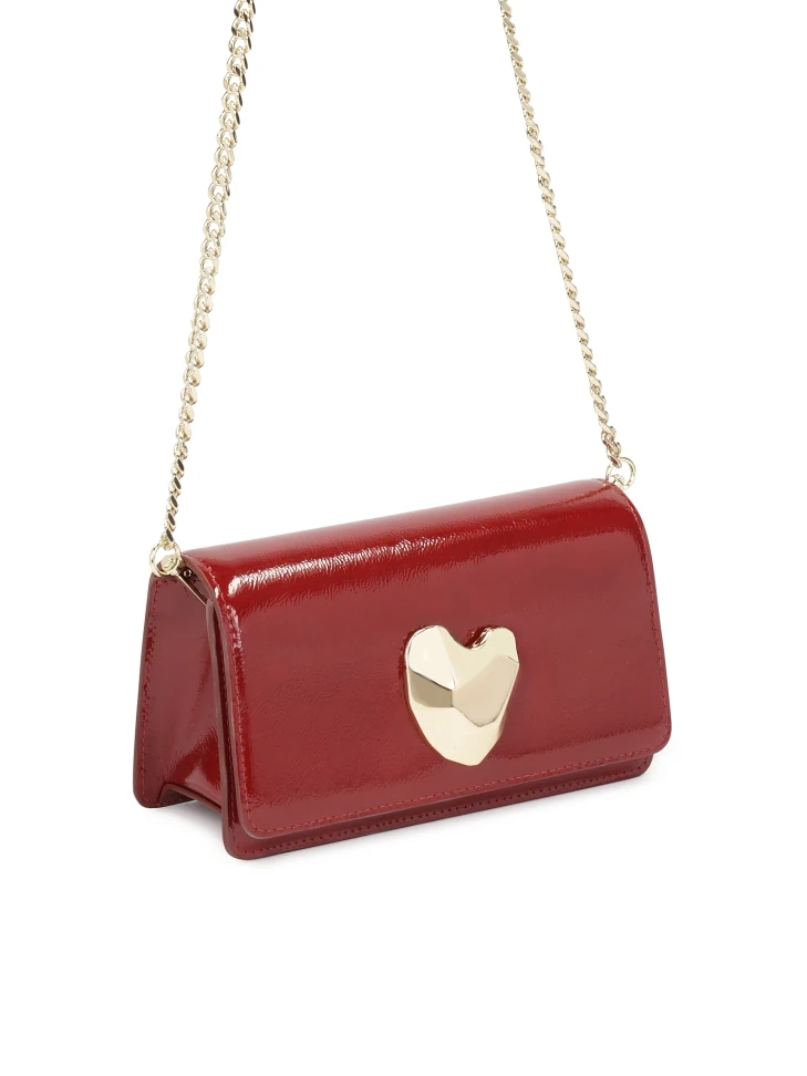 Kazar Maroon Crinkled Patent Leather Handbag