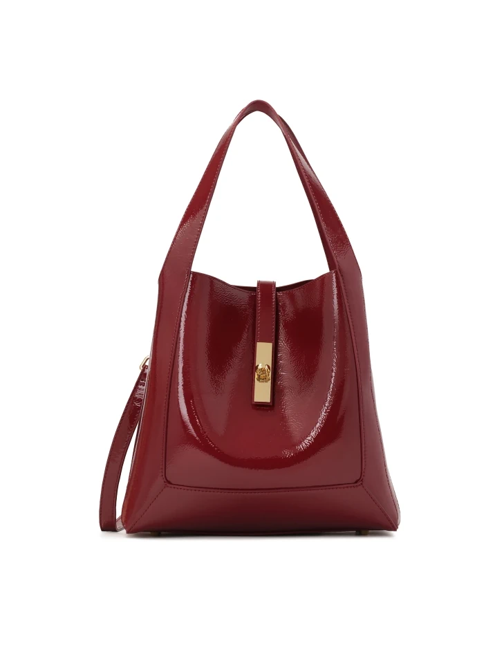 kazar Maroon crinkled patent leather handbag