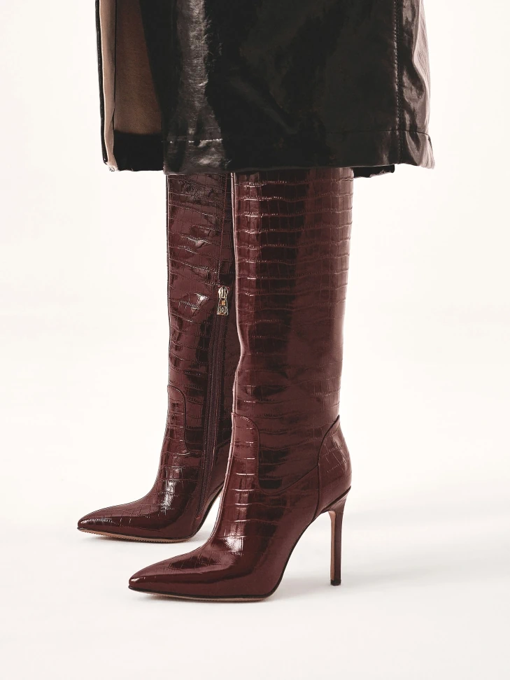 Kazar Maroon Embossed Leather Boots