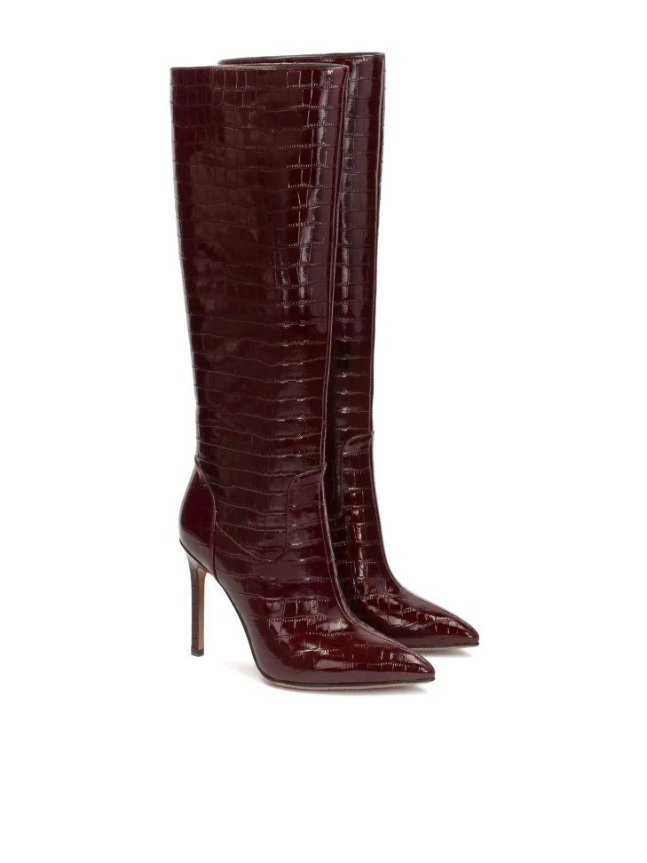 Kazar Maroon Embossed Leather Boots