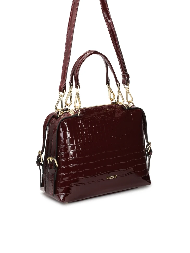 Kazar Maroon Embossed Patent Leather Handbag