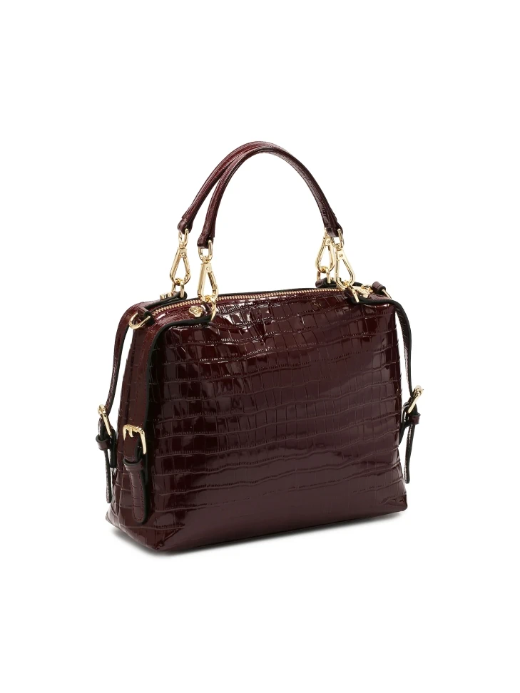 Kazar Maroon Embossed Patent Leather Handbag