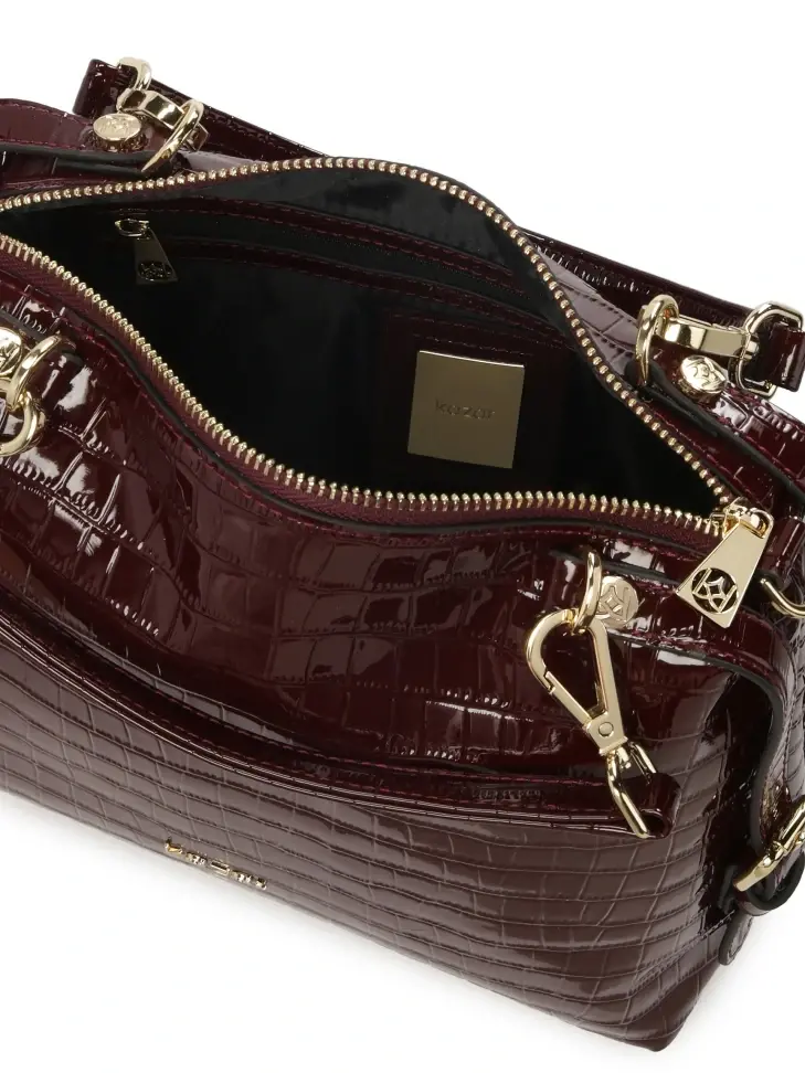 Kazar Maroon Embossed Patent Leather Handbag
