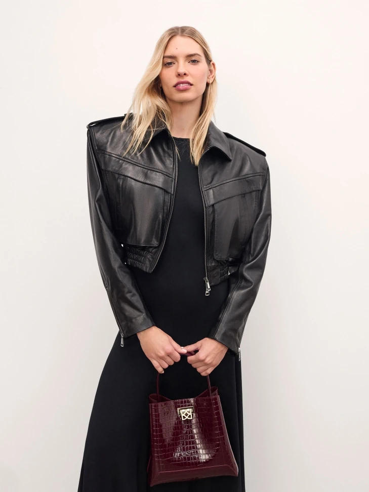 Kazar Maroon Embossed Patent Leather Handbag