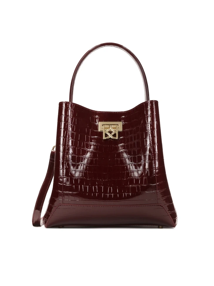kazar Maroon embossed patent leather handbag